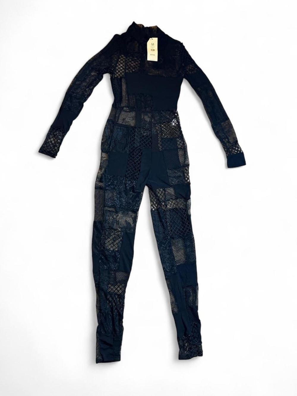 Akira Women’s Black Lace Patchwork Jumpsuit Medium